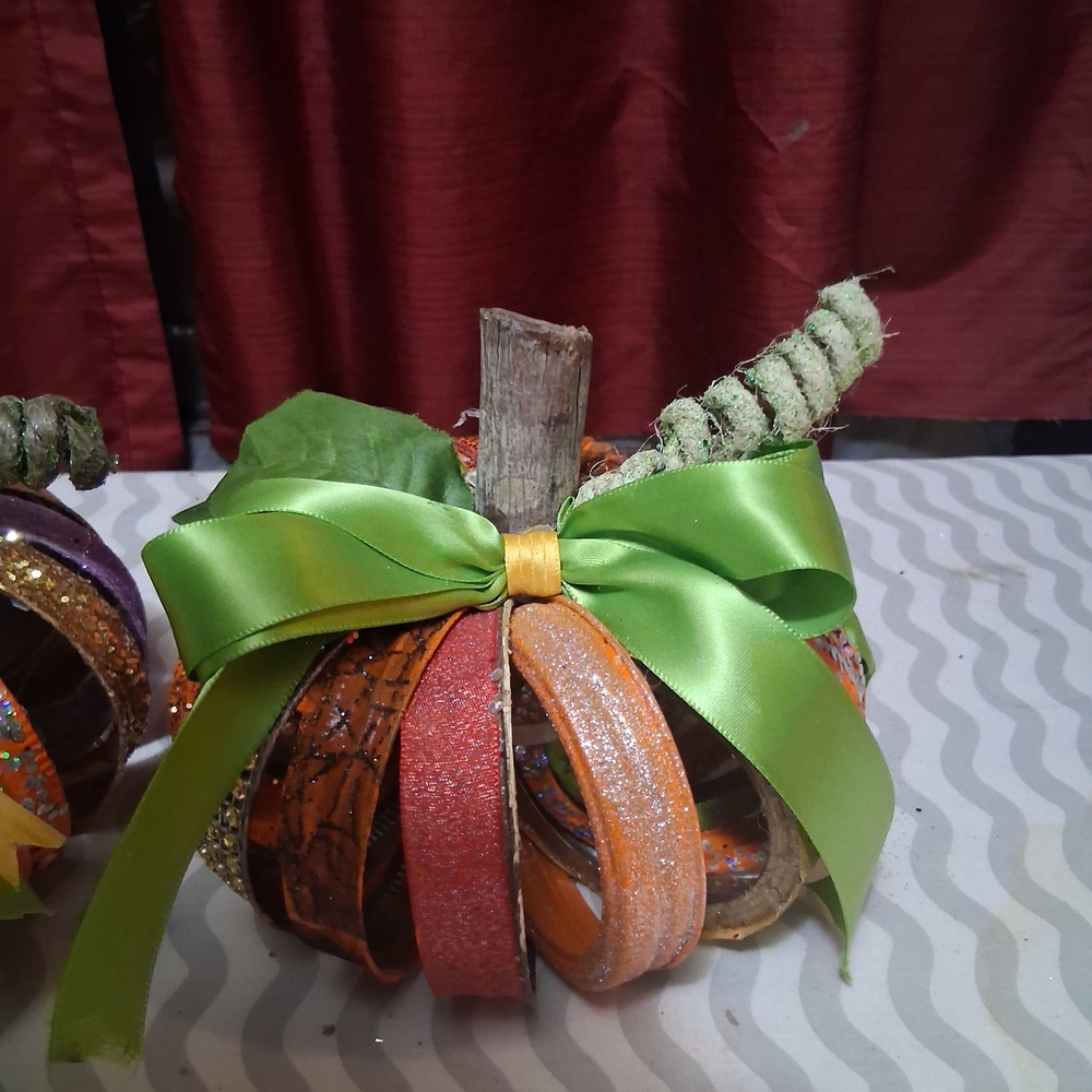 Festive Ribbon Pumpkin Decor